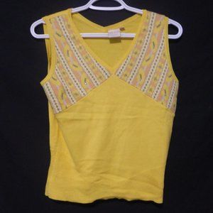 E & YOU, size 4, sweater vest, mustard, V neck front and back, GUC